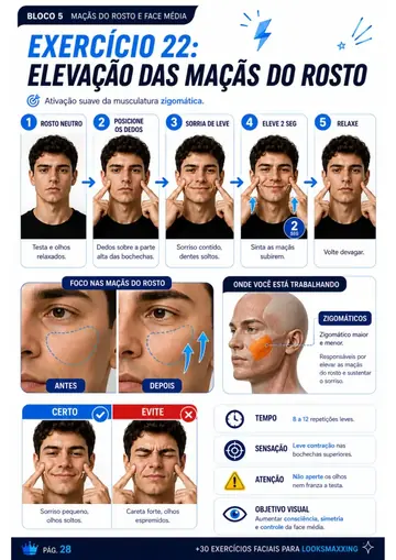 Exercício de elevação das maçãs do rosto