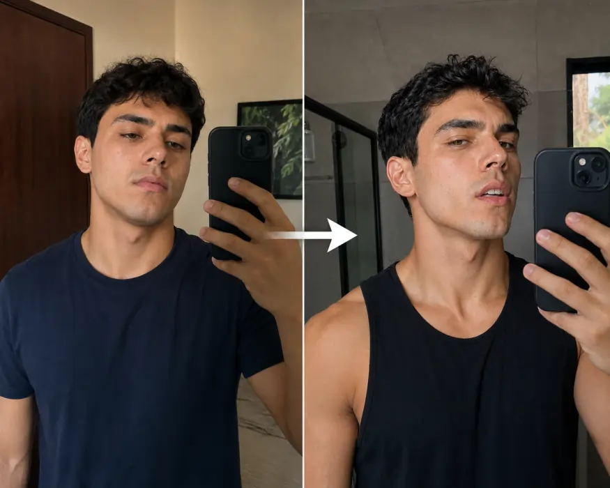 Comparação visual antes e depois dos exercícios